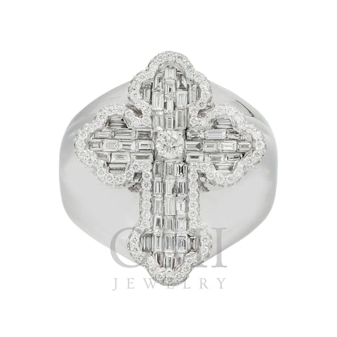 14K GOLD BAGUETTE AND ROUND DIAMOND CROSS STATEMENT RING 1.70 CT