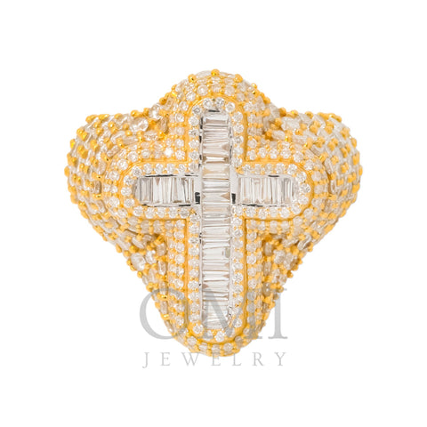 10K GOLD BAGUETTE AND ROUND DIAMOND CROSS RING 6.87 CT