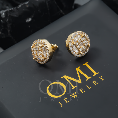 14K GOLD BAGUETTE AND ROUND DIAMOND CLUSTER EARRINGS 1.18 CTW