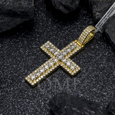 10K GOLD ROUND DIAMOND CROSS PENDANT 2.89 CT