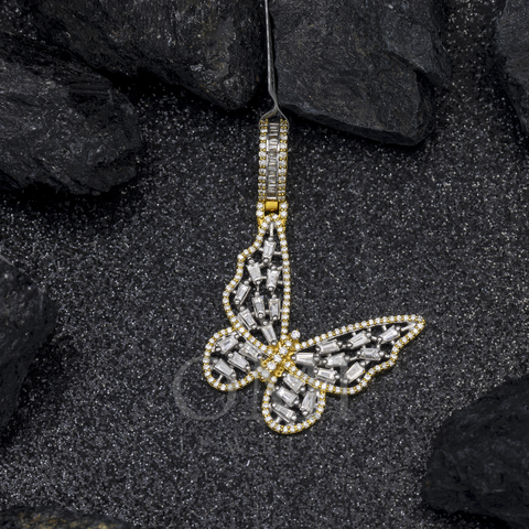 10K GOLD BAGUETTE AND ROUND DIAMOND BUTTERFLY PENDANT 1.61 CT