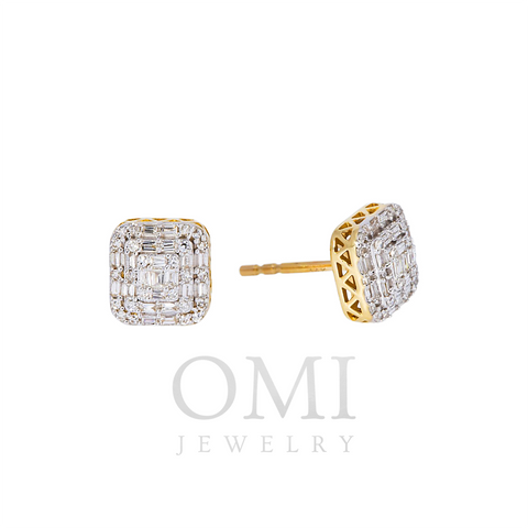 14K GOLD ROUND AND BAGUETTE DIAMOND CLUSTER EARRINGS 0.30 CTW