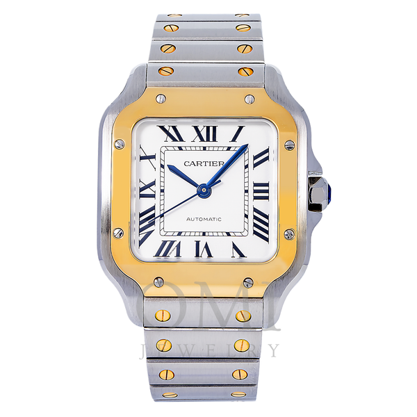 CARTIER SANTOS W2SA0007 35.1MM SILVERED OPALINE DIAL WITH TWO TONE BRACELET