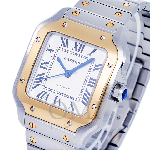 CARTIER SANTOS W2SA0007 35.1MM SILVERED OPALINE DIAL WITH TWO TONE BRACELET
