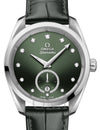 OMEGA SEAMASTER AQUA TERRA 150M CO-AXIAL MASTER CHRONOMETER SMALL SECONDS 38MM STAINLESS STEEL GREEN DIAL DIAMOND SET INDEX 220.13.38.20.60.001 WITH BLACK ALLIGATOR LEATHER STRAP