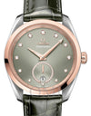 OMEGA SEAMASTER AQUA TERRA 150M CO-AXIAL MASTER CHRONOMETER SMALL SECONDS 38MM STAINLESS STEEL ROSE GOLD BEZEL GREEN DIAL DIAMOND SET INDEX 220.23.38.20.60.001 WITH BLACK ALLIGATOR LEATHER STRAP