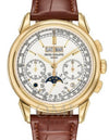 PATEK PHILIPPE GRAND COMPLICATIONS CHRONOGRAPH PERPETUAL CALENDAR YELLOW GOLD SILVER DIAL 5270J-001 WITH LEATHER STRAP