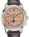 PATEK PHILIPPE GRAND COMPLICATIONS CHRONOGRAPH PERPETUAL CALENDAR PLATINUM "SALMON" GOLDEN OPALINE DIAL 5270P-001 WITH LEATHER STRAP