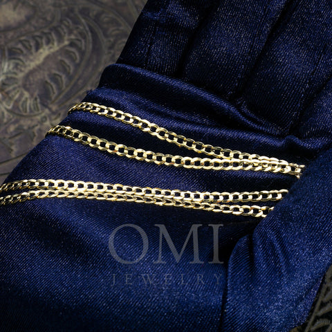 14K Hollow Yellow Gold 3mm Open Cuban Link Chain Available In Sizes 18