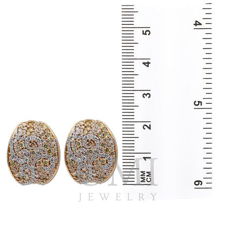 18K Rose Gold Ladies Earrings With White and Yellow Diamonds