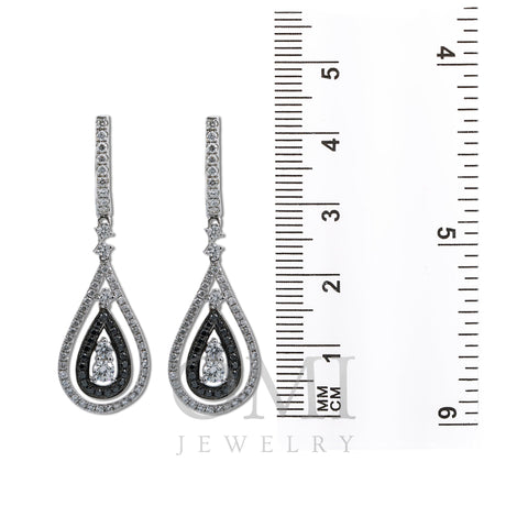 18K White Gold Ladies Tears Shaped Earrings With  Black And White Diamonds