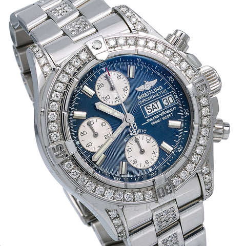 Breitling SuperOcean Chronograph II A13340 42MM Blue Dial With 5.00 CT Diamonds