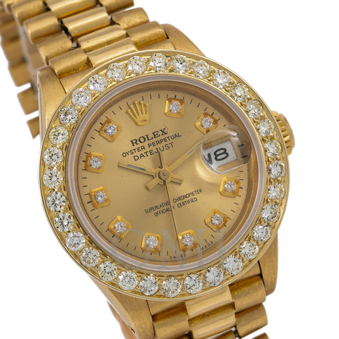 Rolex Lady-Datejust 6917 26MM Champagne Diamond Dial With Yellow Gold Presidential Bracelet