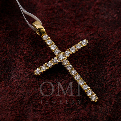 14K Yellow Gold Cross Pendant with 0.20 CT Diamond