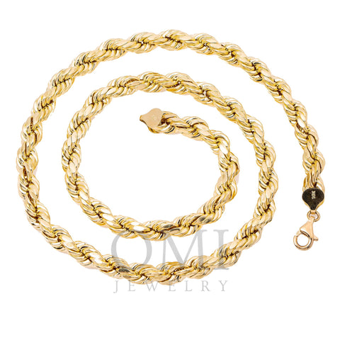 10K Yellow Gold 8.72mm Hollow Rope Chain Available In Sizes 18