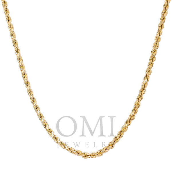 10K Yellow Gold 2.65mm Hollow Rope Chain Available In Sizes 18