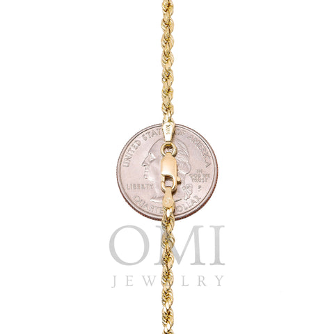 10K Yellow Gold 2.65mm Hollow Rope Chain Available In Sizes 18