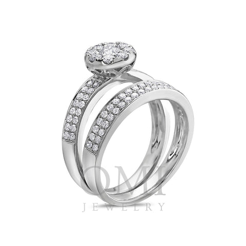 Ladies 14k White Gold Halo Ring With 1.08 CT Bridal Set