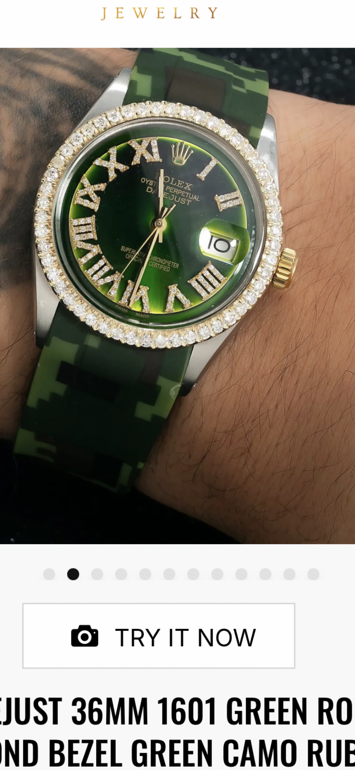 1601 camo watch with diamond lab  bezel yellow gold