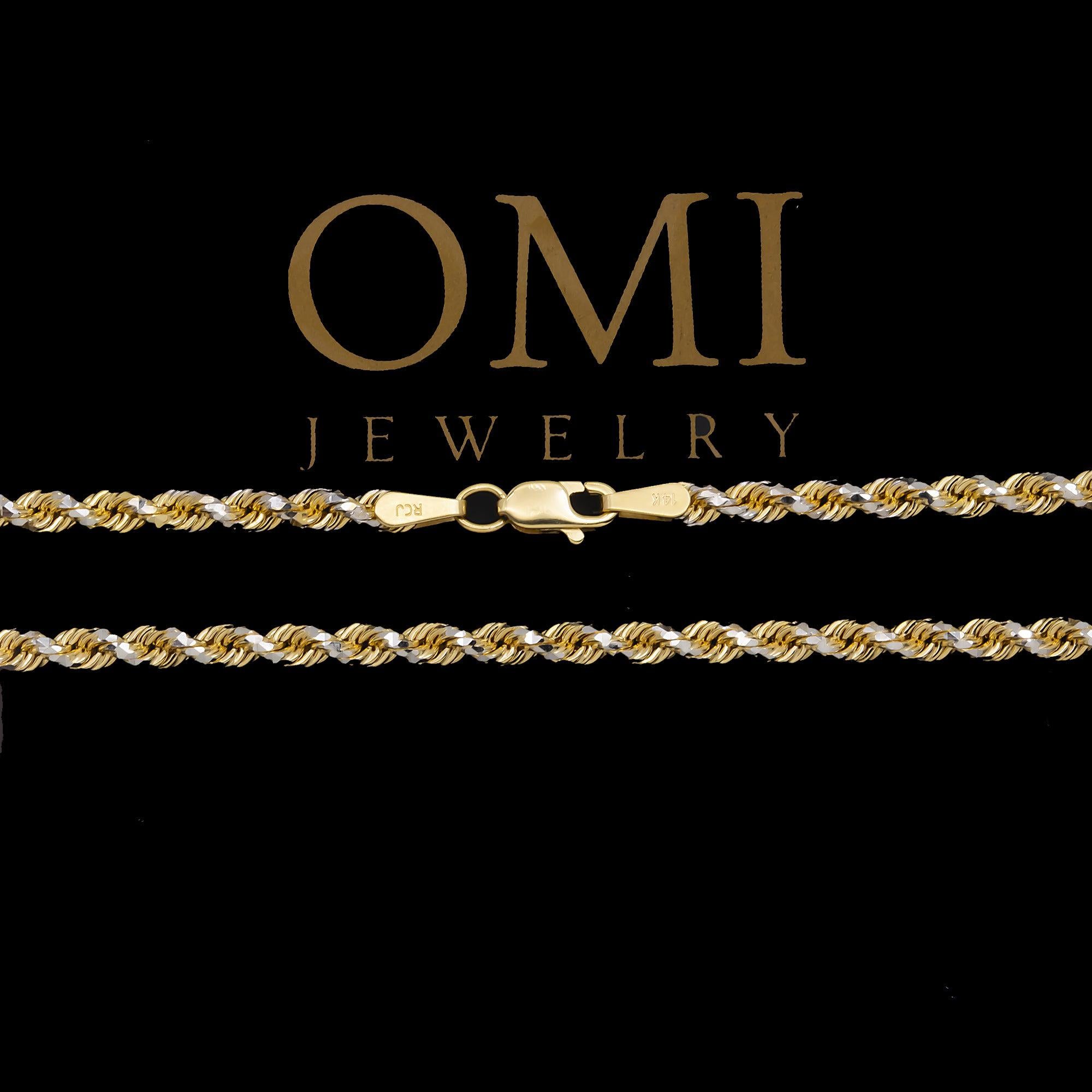 14K GOLD DIAMOND CUT 3.7MM SOLID ROPE CHAIN