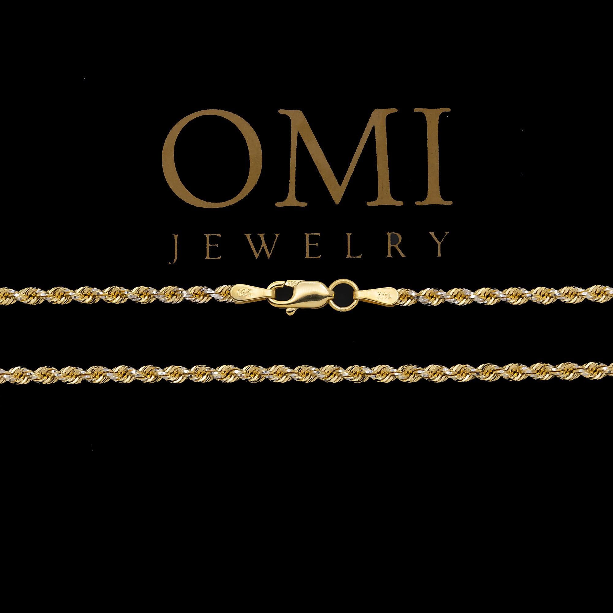 14K GOLD DIAMOND CUT 3MM SOLID ROPE CHAIN