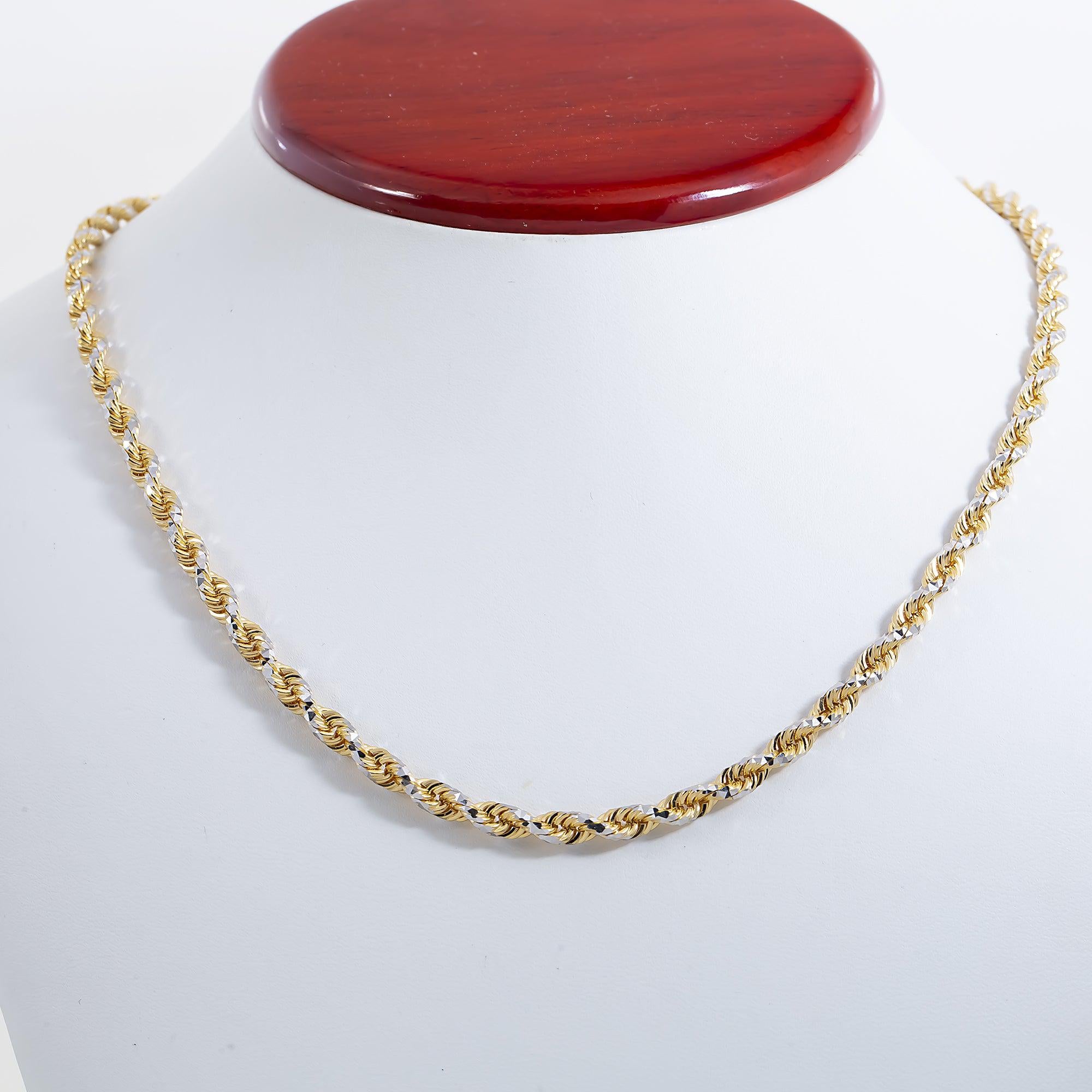 14K GOLD DIAMOND CUT 3.7MM SOLID ROPE CHAIN