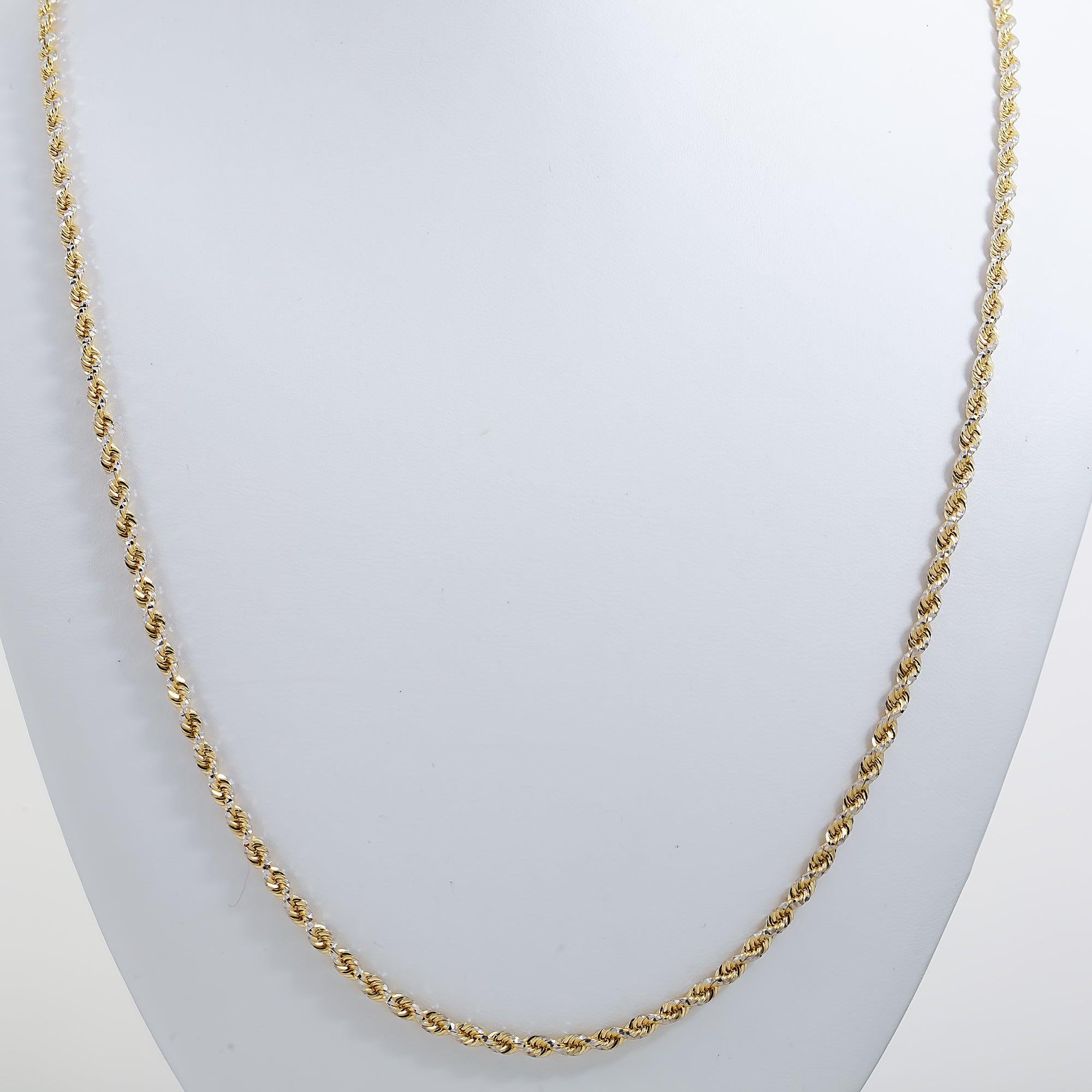 14K GOLD DIAMOND CUT 3MM SOLID ROPE CHAIN