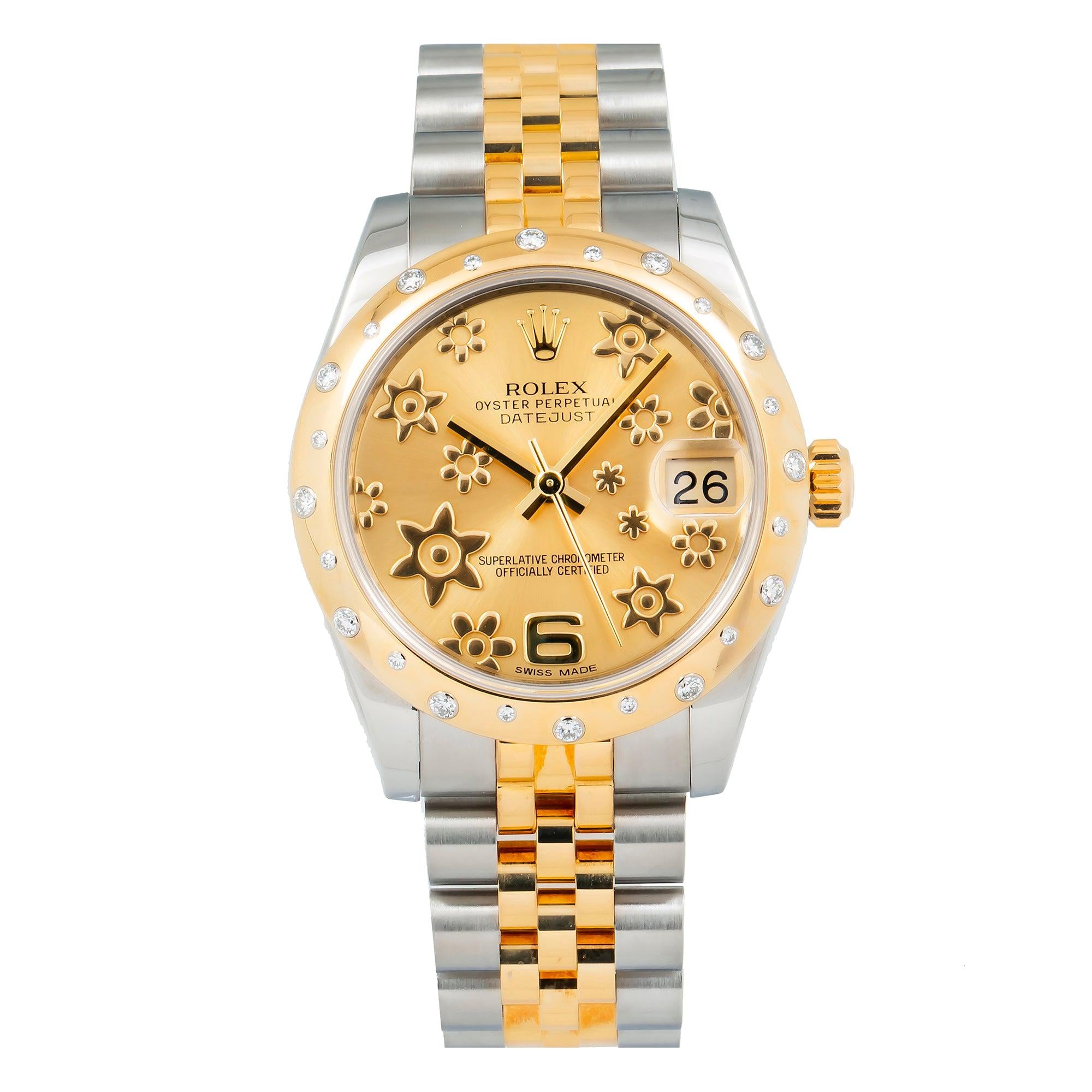 Rolex Datejust 31MM 178343 Champagne Floral Dial Diamond Bezel Two Tone Jubilee Bracelet