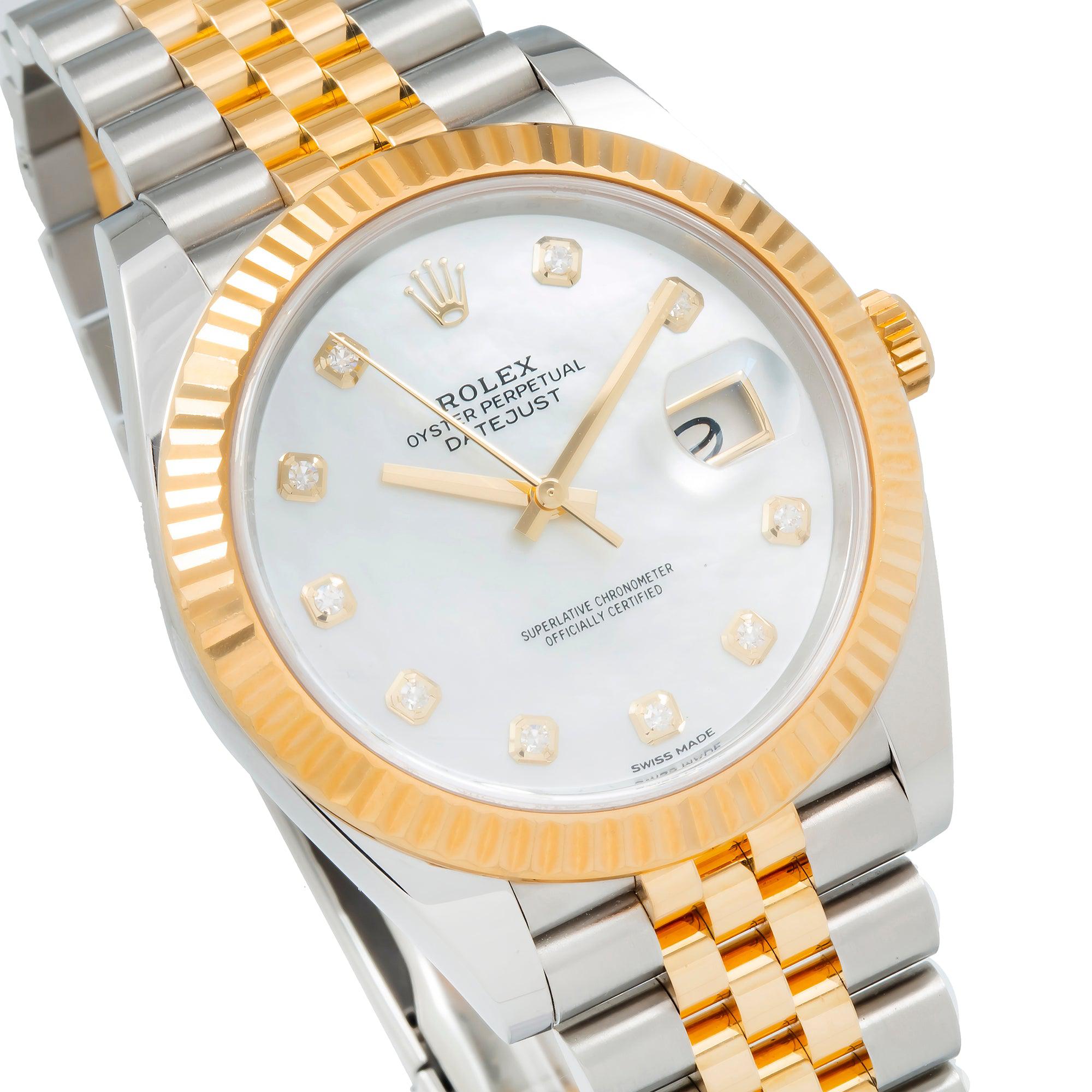 Rolex Datejust 41MM 126333 Mother of Pearl Diamond Dial Fluted Bezel Two Tone Yellow Gold Jubilee Bracelet