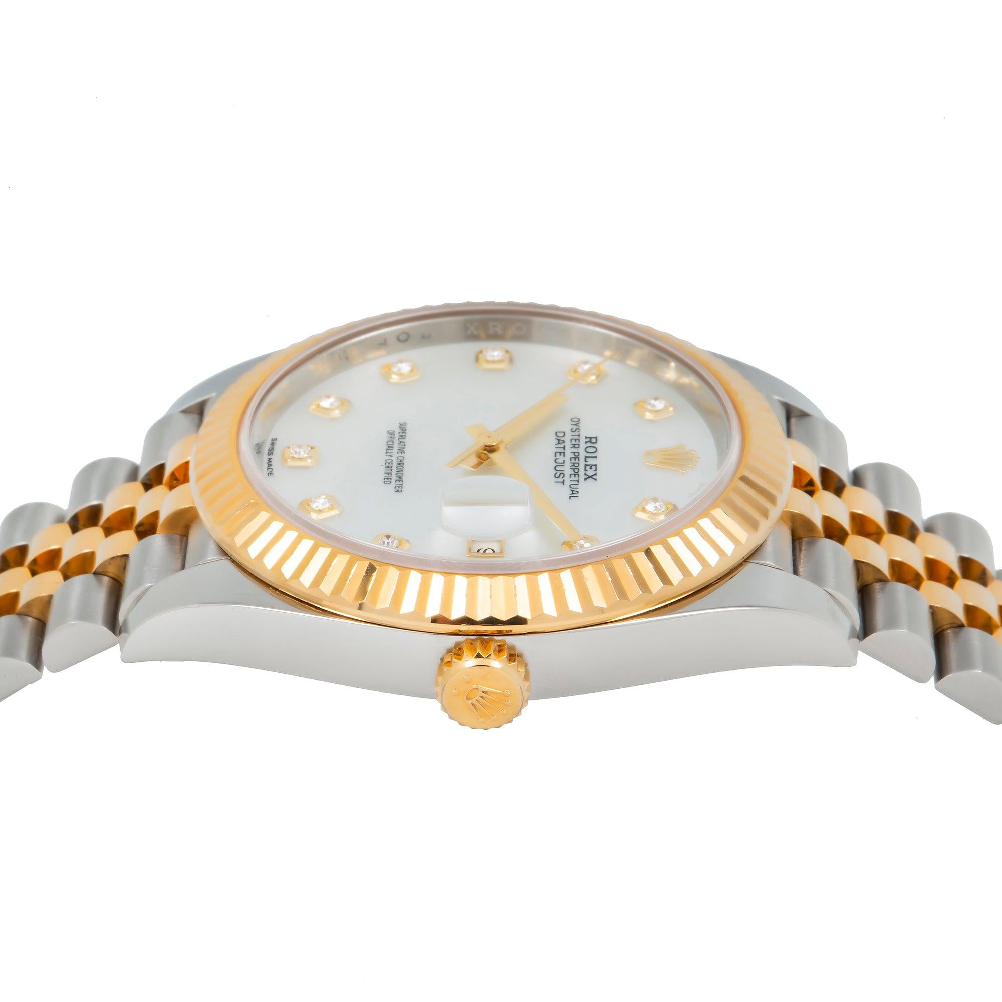 Rolex Datejust 41MM 126333 Mother of Pearl Diamond Dial Fluted Bezel Two Tone Yellow Gold Jubilee Bracelet