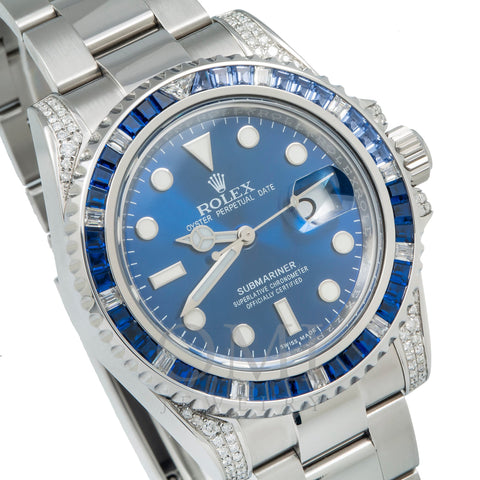 Rolex Submariner Date 116610LN 40MM Blue Dial With Diamond Lugs And Bezel