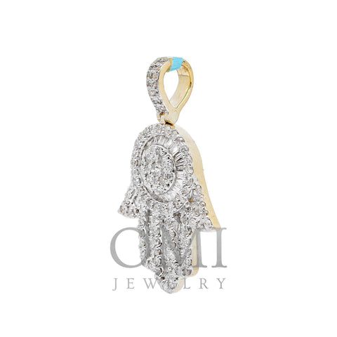 10K YELLOW GOLD BAGUETTE DIAMOND HAMSA PENDANT 2.50 CT