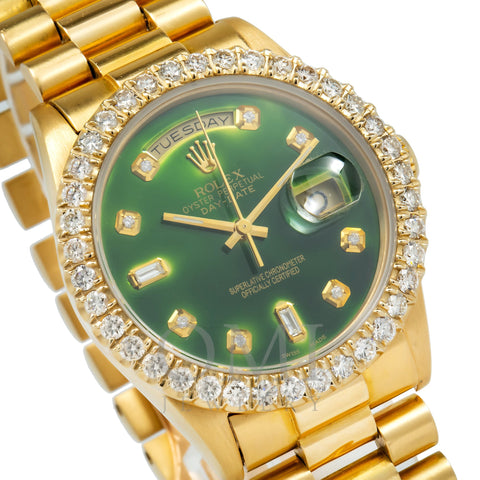 Rolex Day-Date 18238 36MM Green Diamond Dial With Yellow Gold Diamond Bezel
