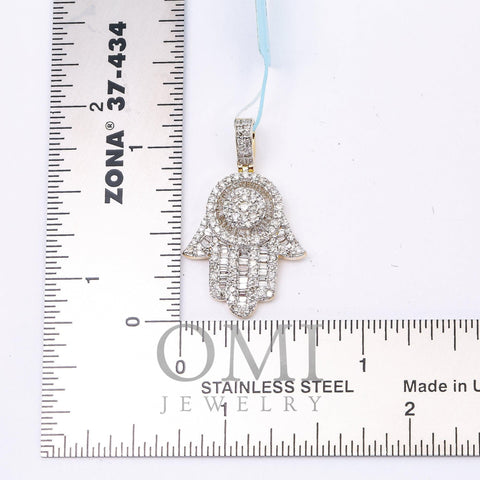 10K YELLOW GOLD BAGUETTE DIAMOND HAMSA PENDANT 2.50 CT