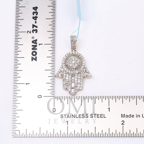 10K YELLOW GOLD BAGUETTE DIAMOND HAMSA PENDANT 2.50 CT