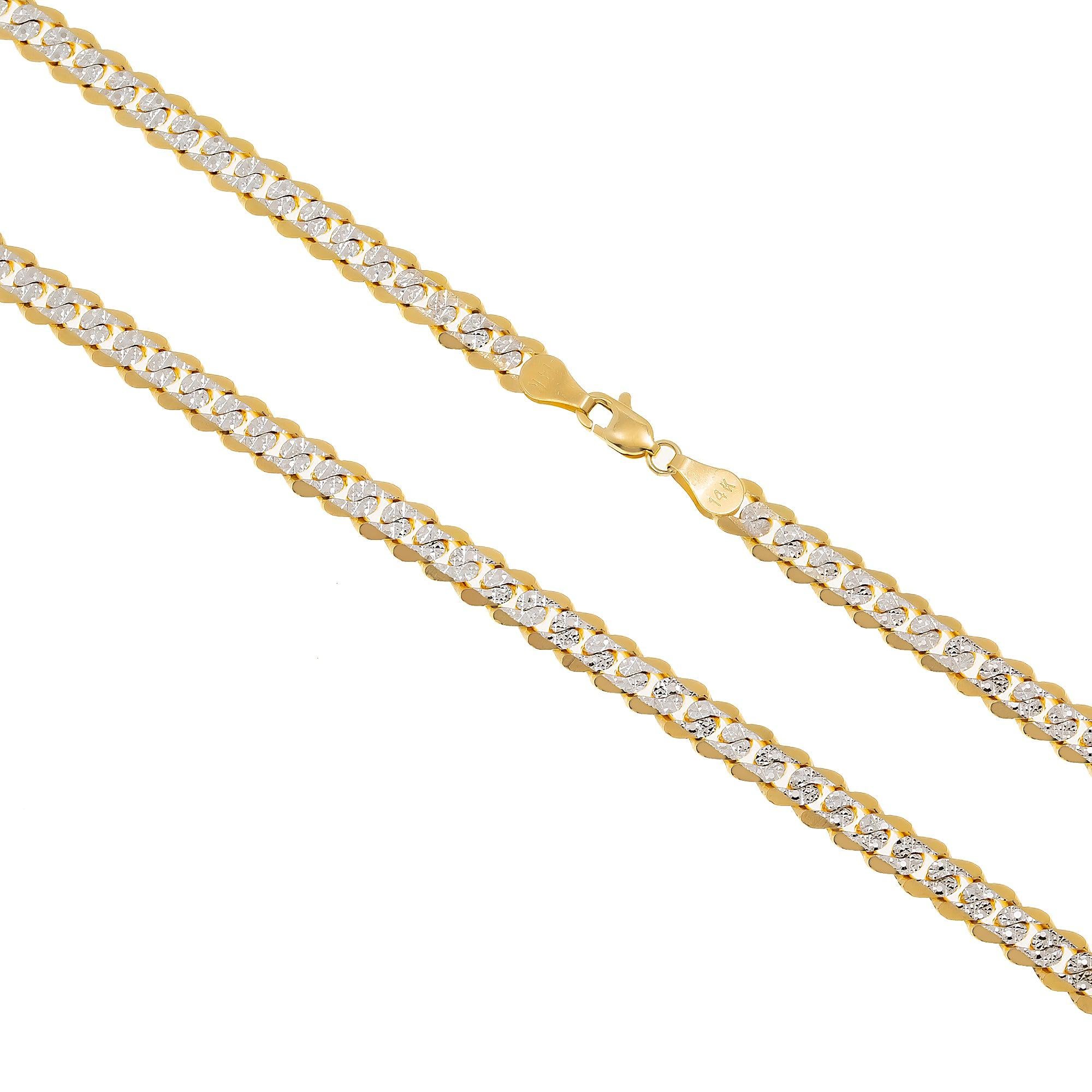 14K GOLD FLAT DIAMOND CUT 8MM OPEN CUBAN LINK CHAIN