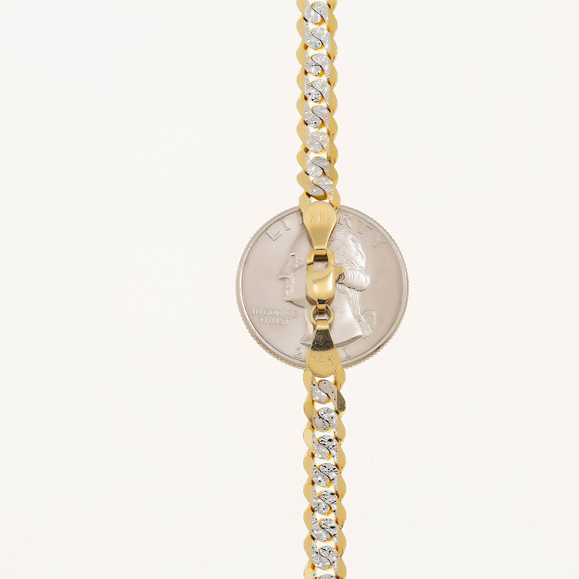 14K GOLD FLAT DIAMOND CUT 8MM OPEN CUBAN LINK CHAIN