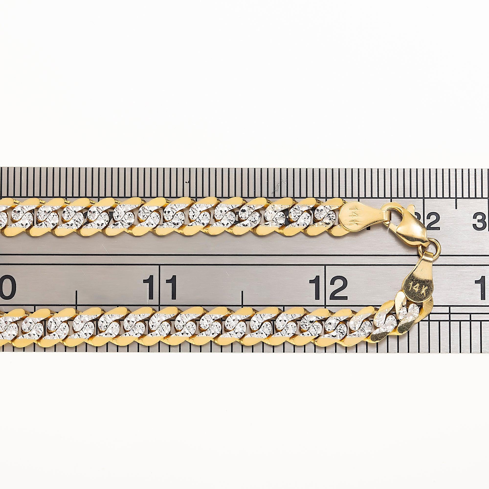 14K GOLD FLAT DIAMOND CUT 8MM OPEN CUBAN LINK CHAIN