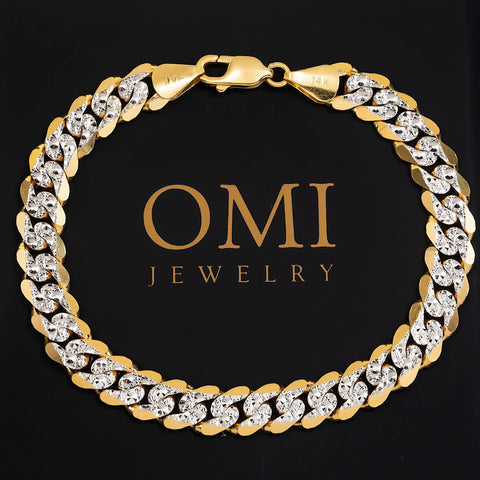 14K GOLD 10MM SOLID DIAMOND CUT CUBAN LINK BRACELET