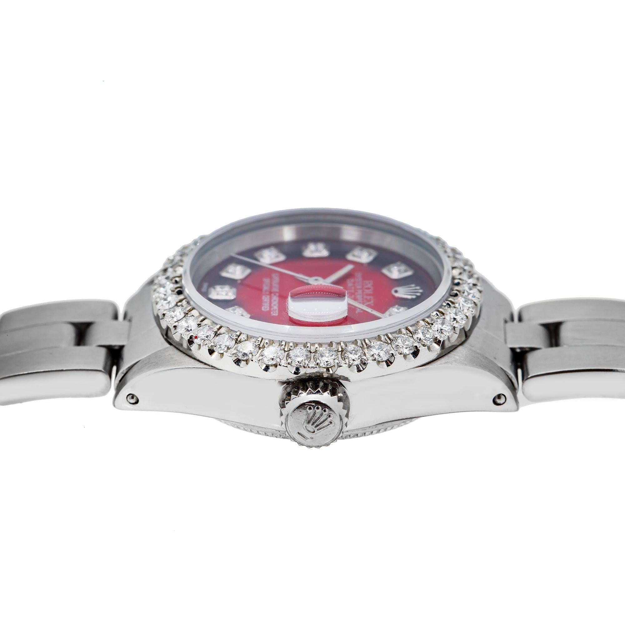 Rolex Datejust 26MM 69160 Red Diamond Dial Diamond Bezel Stainless Steel Oyster Bracelet
