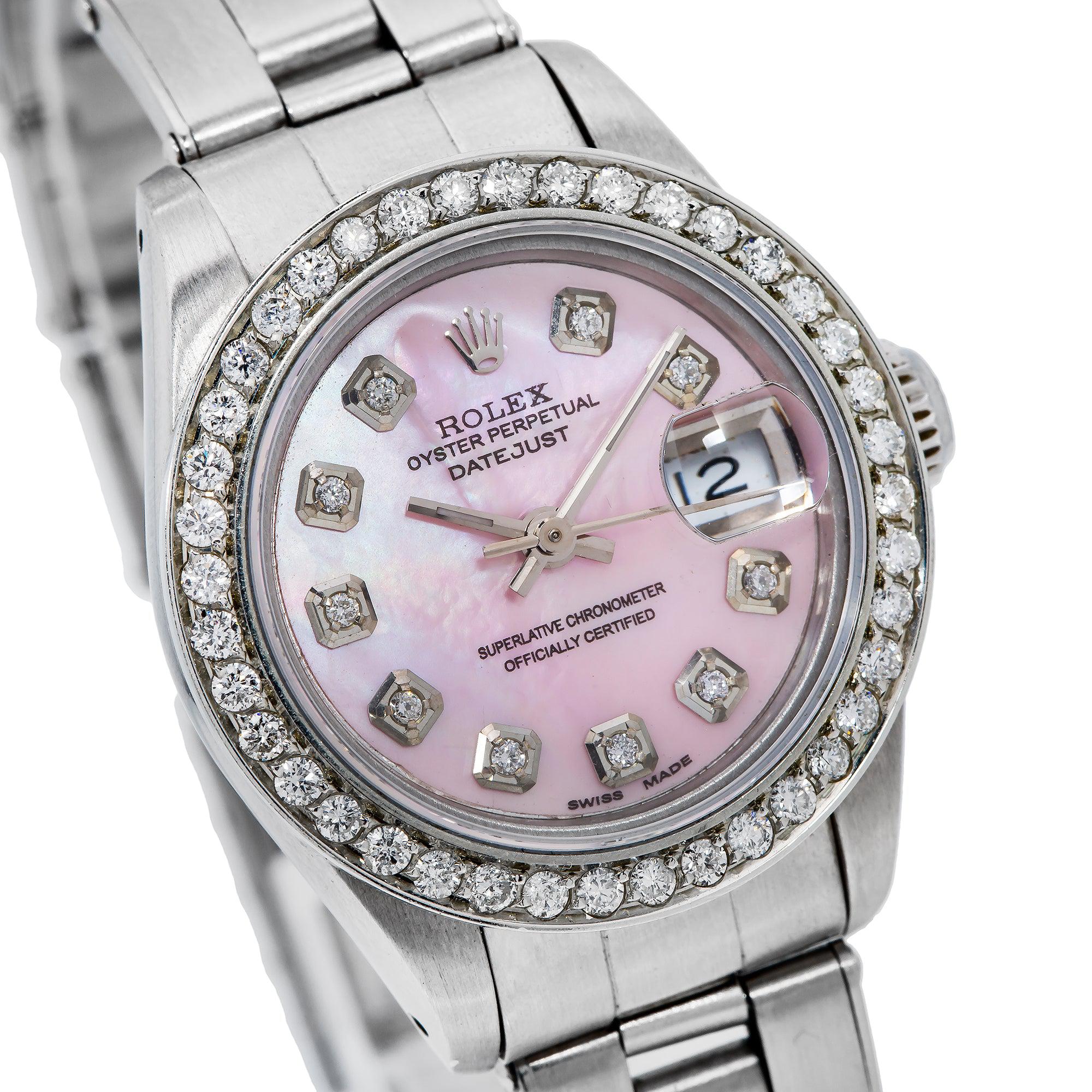 Rolex Datejust 26MM 69160 Pink Mother of Pearl Diamond Dial Diamond Bezel Stainless Steel Oyster Bracelet 0.9ct
