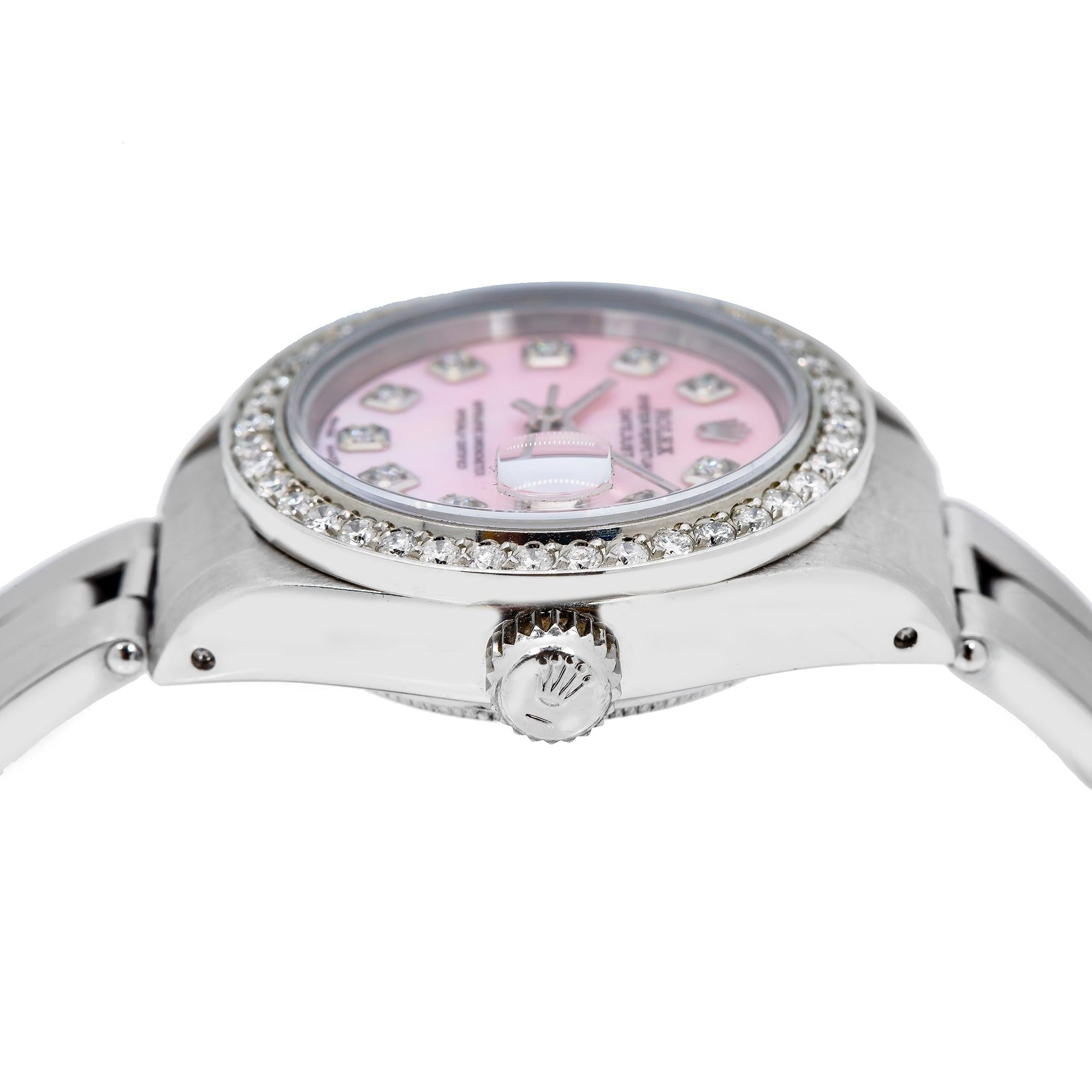Rolex Datejust 26MM 69160 Pink Mother of Pearl Diamond Dial Diamond Bezel Stainless Steel Oyster Bracelet 0.9ct