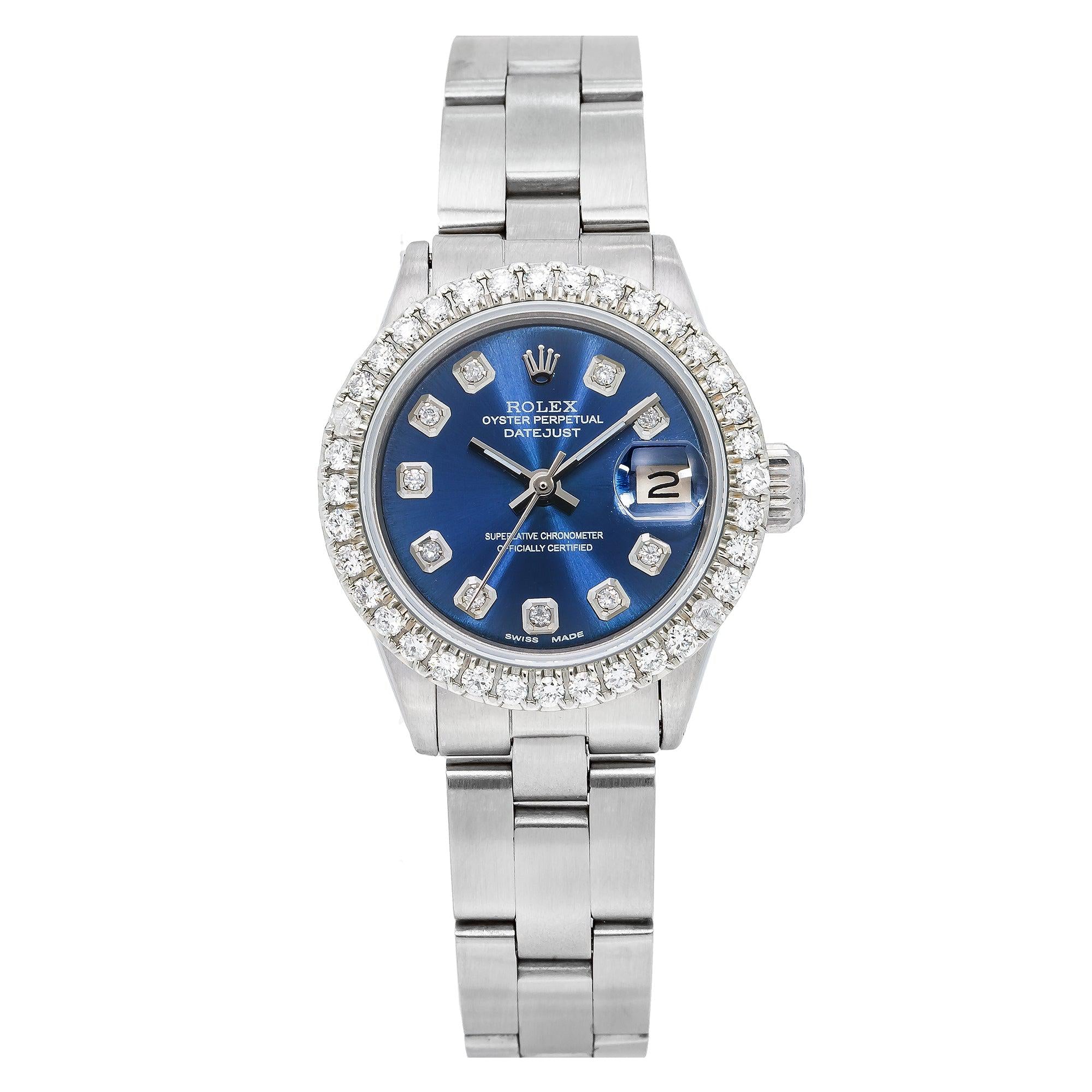 Rolex Datejust 26MM 6916 Blue Diamond Dial Diamond Bezel Stainless Steel Oyster Bracelet