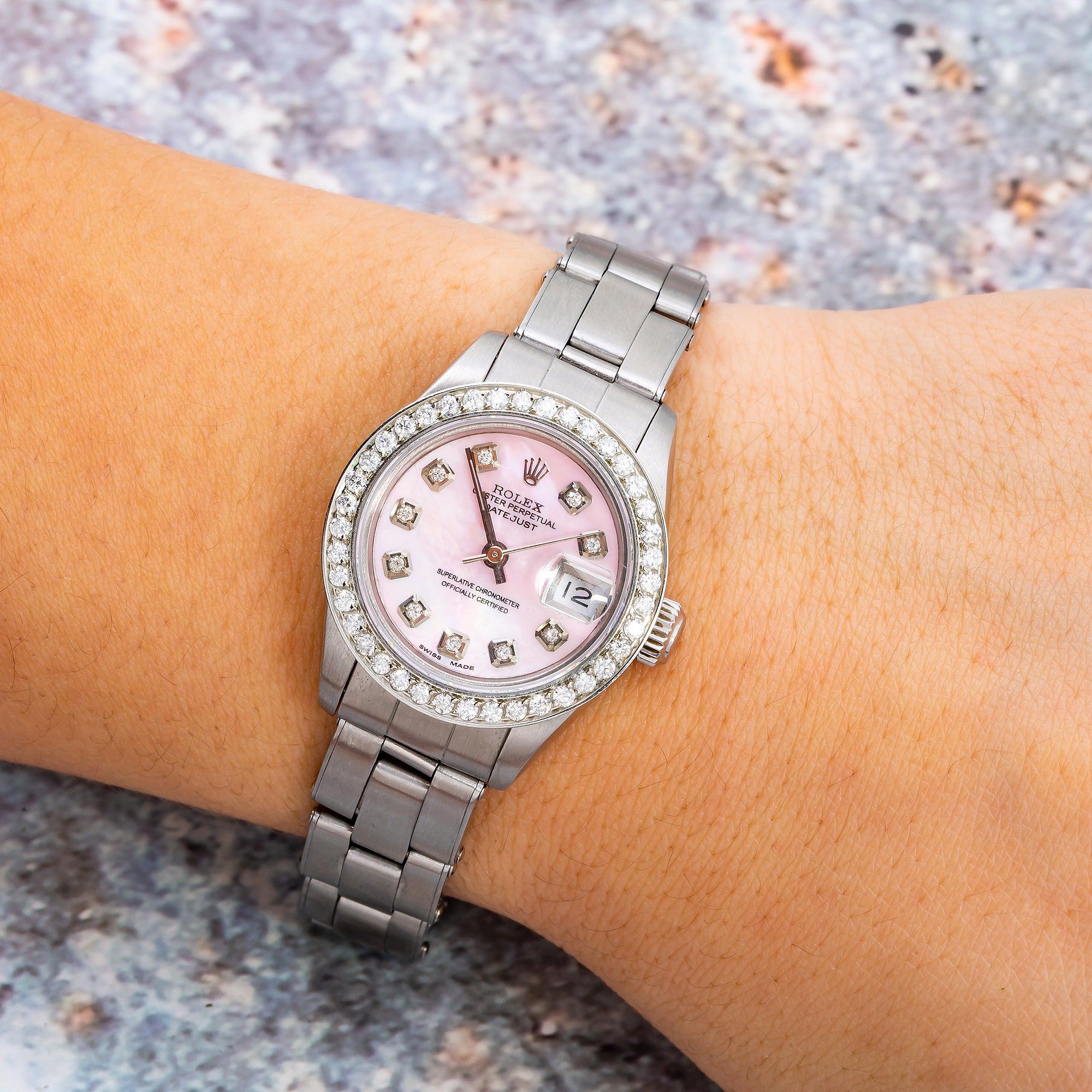 Rolex Datejust 26MM 69160 Pink Mother of Pearl Diamond Dial Diamond Bezel Stainless Steel Oyster Bracelet 0.9ct
