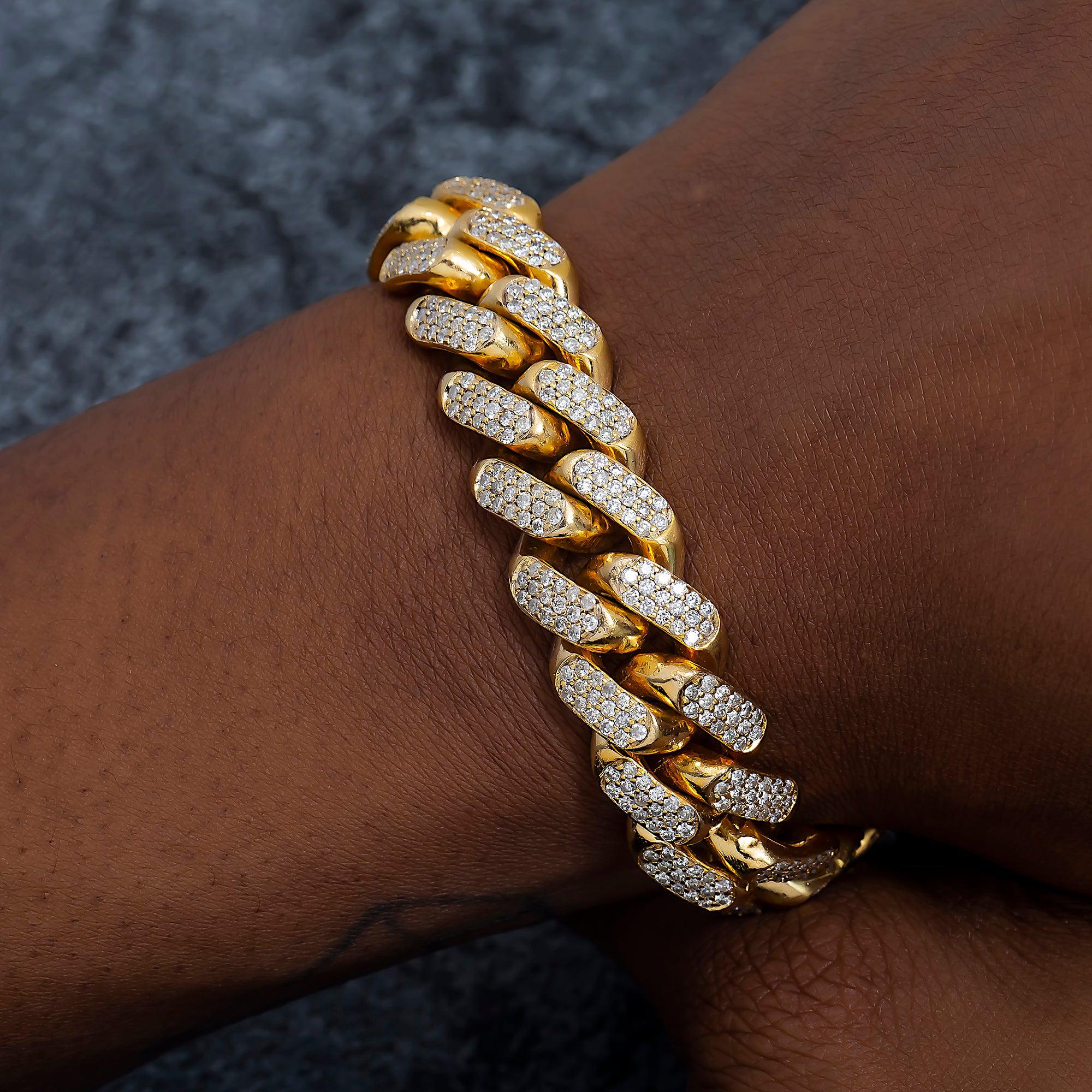 10K GOLD ROUND DIAMONDS 15MM CUBAN LINK BRACELET 5.75 CT