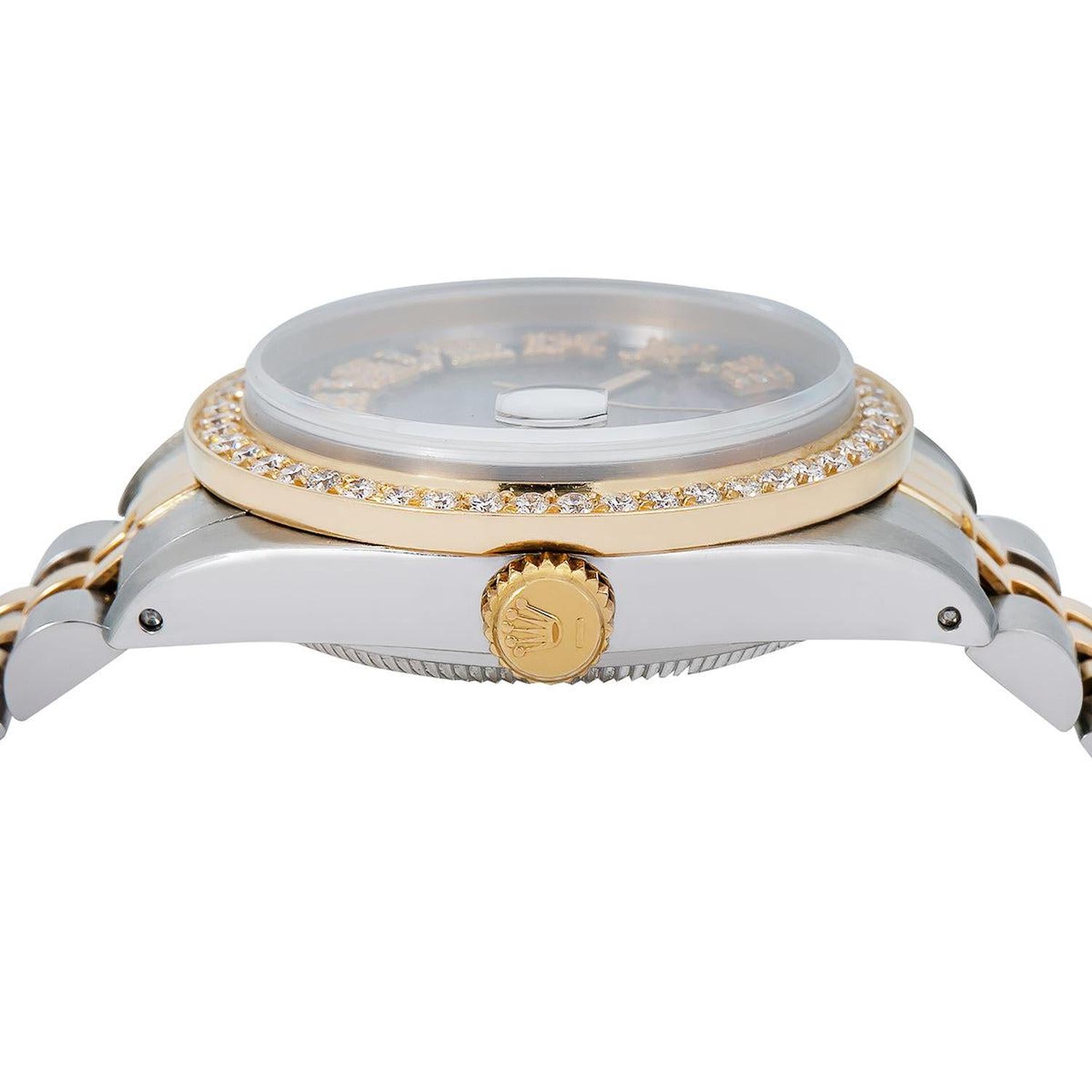 Rolex Datejust 31MM 6824 Black Mother of Pearl Roman Diamond Dial Diamond Bezel Two Tone Yellow Gold Jubilee Bracelet