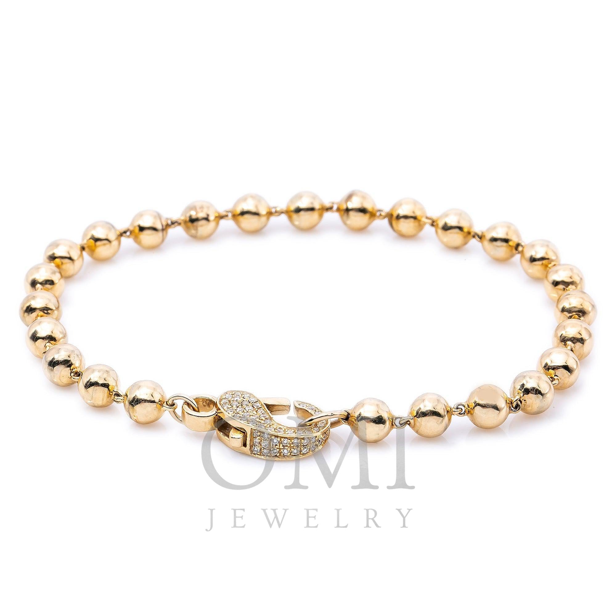 14K GOLD SMALL BALLS BRACELET WITH DIAMOND CLASP 0.53 CT