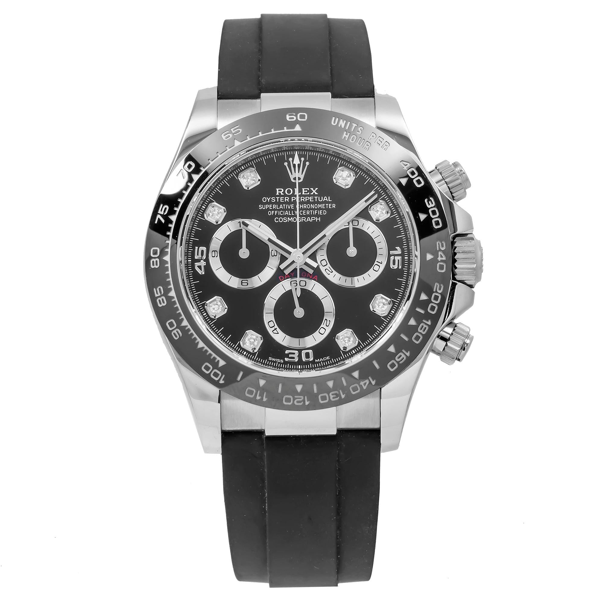 Rolex 18K White Gold Cosmograph Daytona 116519LN 40MM Black Diamond Di