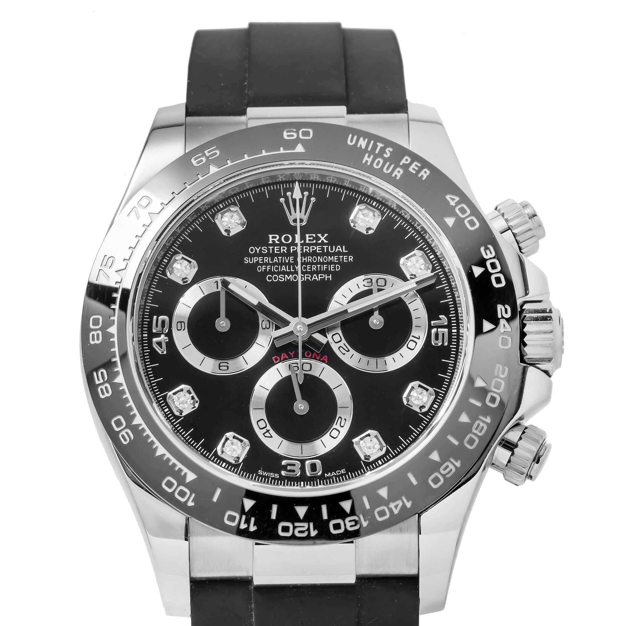 Rolex Cosmograph Daytona 40MM 116519LN Black Diamond Dial Black Ceramic Tachymeter Bezel Black Oysterflex Strap