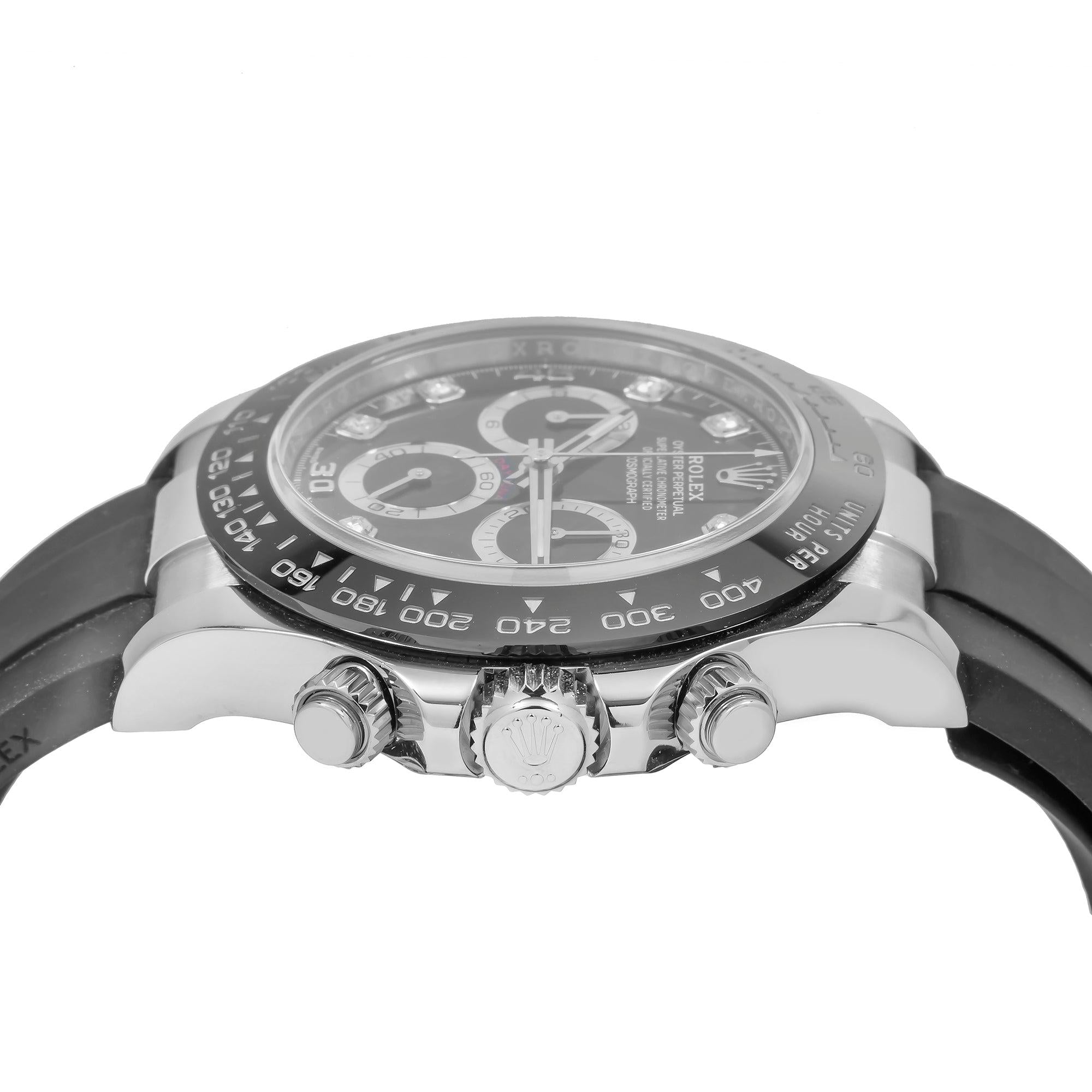 Rolex Cosmograph Daytona 40MM 116519LN Black Diamond Dial Black Ceramic Tachymeter Bezel Black Oysterflex Strap